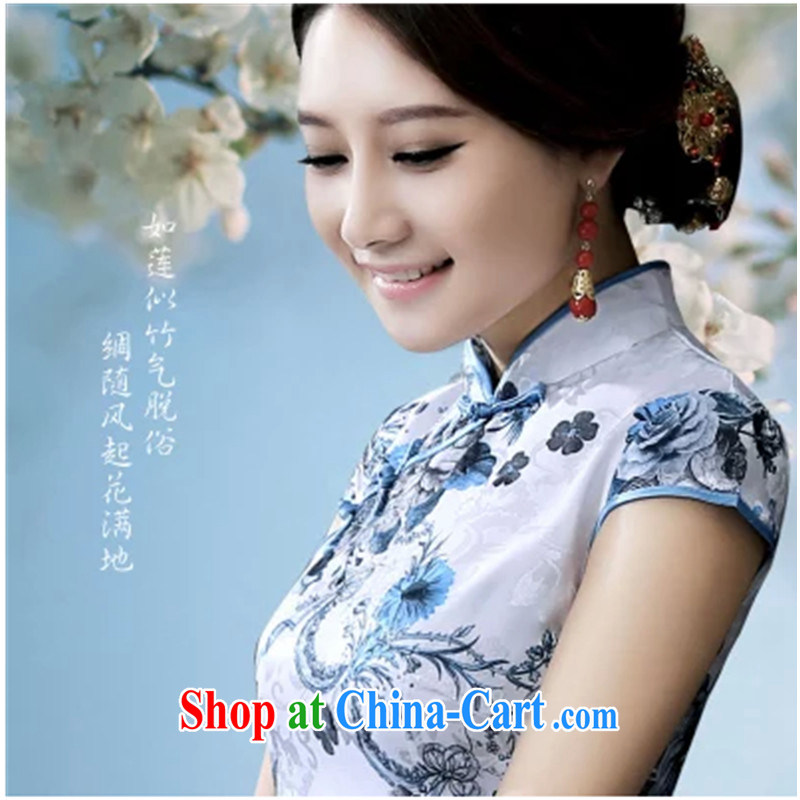 Retro improved short daily Tang decorated in blue and white porcelain summer stylish girl dresses 2015 new dresses blue and white porcelain size is tight/recommend a code, adfenna, shopping on the Internet
