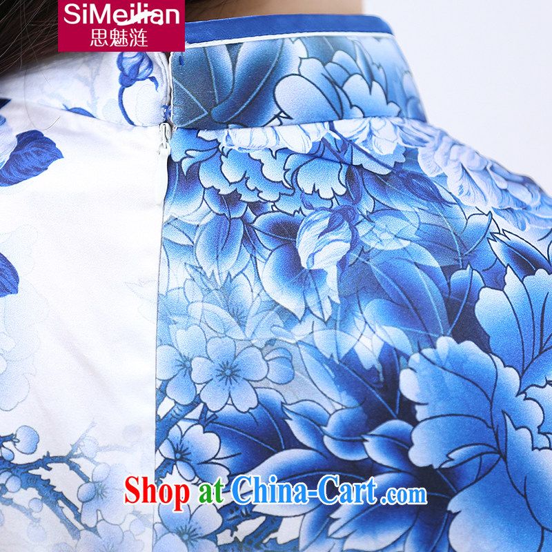 The obstacle of 2015 summer fashion, for Lotus Pond blue and white porcelain poster stamp a cuff, with the forklift truck is really short-sleeved Silk Cheongsam dress short, improved Tang with lotus pond XXL, Cisco clearly narrow (simeilian), and, on-line
