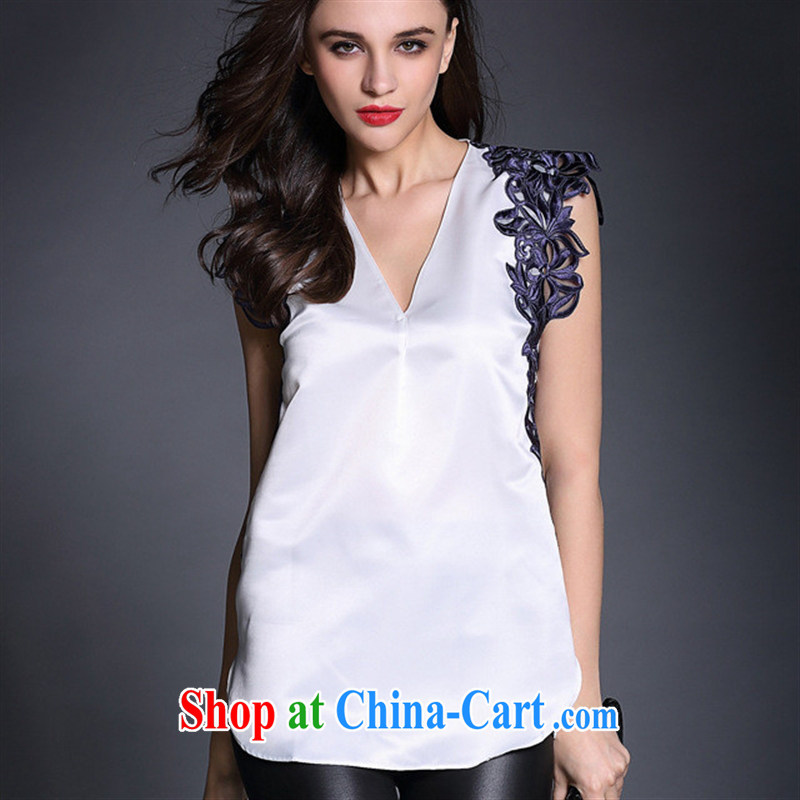 9 month dress * wind winds ring 2015 spring new European and American female European site V-neck embroidery, long T-shirts B 1963 white L, A . J . BB, shopping on the Internet