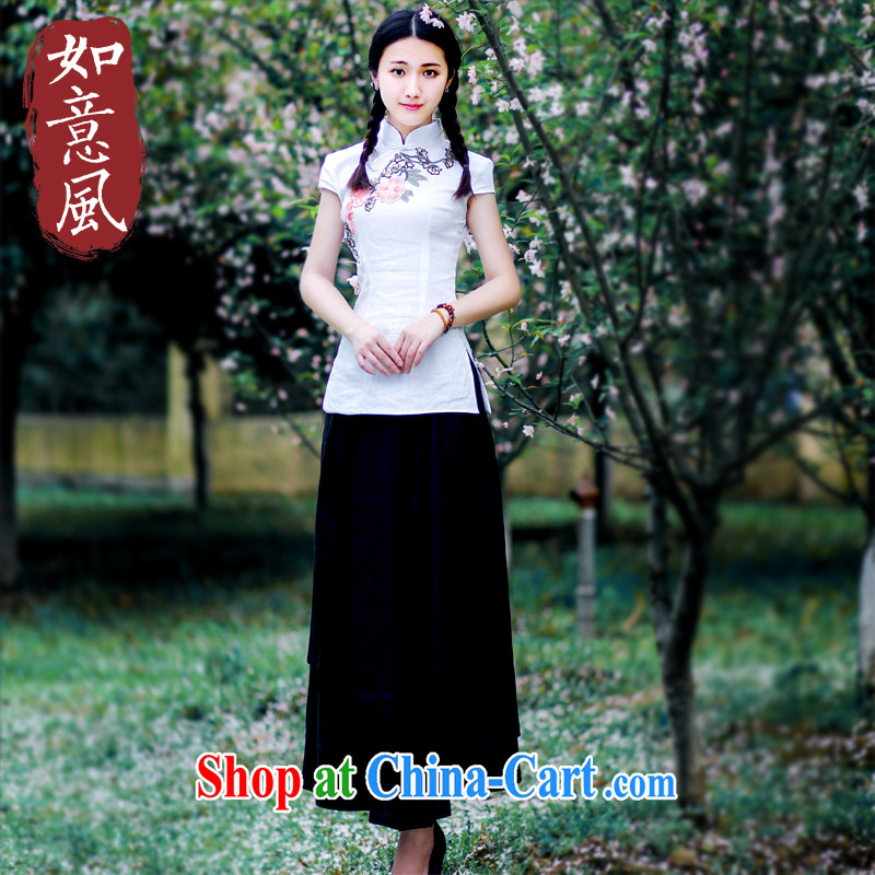 Wind Sporting Goods Ms. T-shirt summer improved stylish Chinese wind Chinese Tang Women's clothes ethnic wind 5027 white L