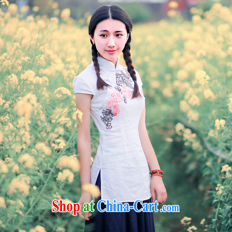 Wind sporting goods, Ms. T-shirt summer improved stylish Chinese style Chinese Tang Women's clothes ethnic wind 5027 white L sporting, wind, and shopping on the Internet