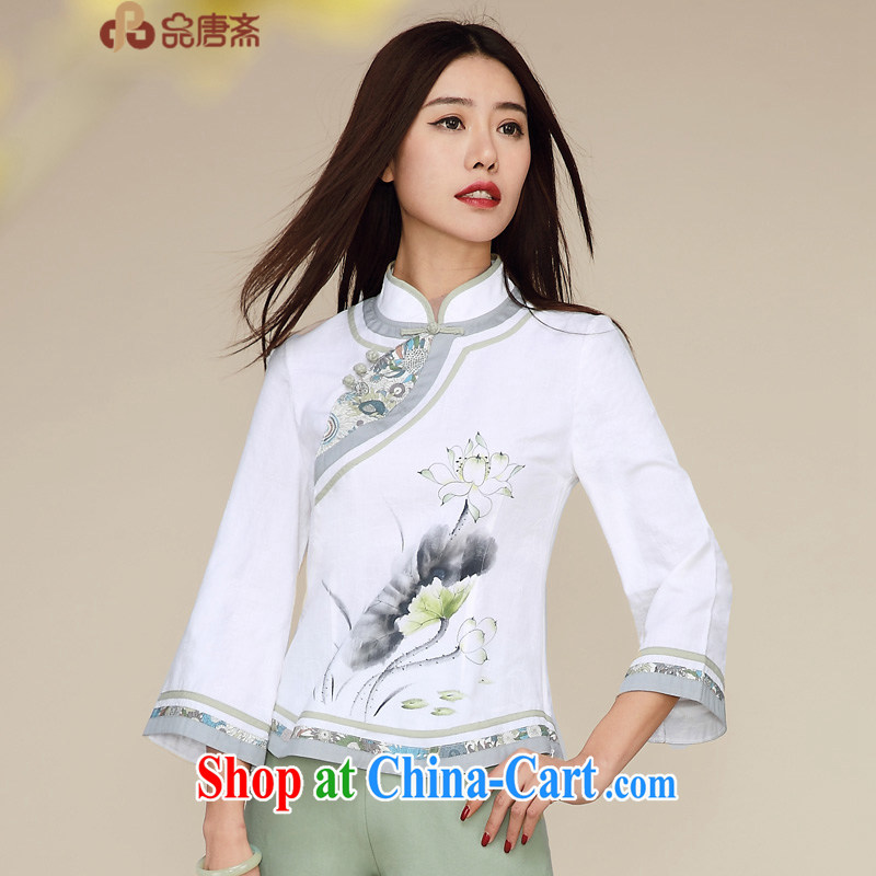 Mr Henry Tang, Id al-Fitr spring and summer new 2015 National wind beauty retro improved 7 sub-units the cuff cheongsam shirt white XL
