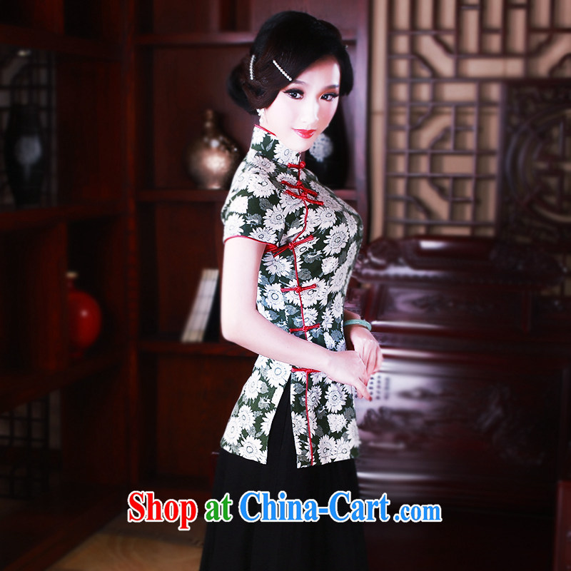 Unwind after the 2015 spring new Chinese short sleeves cheongsam improved long-sleeved T-shirt, Ms. Sau San Tong on 5091 floral M sporting, wind, shopping on the Internet