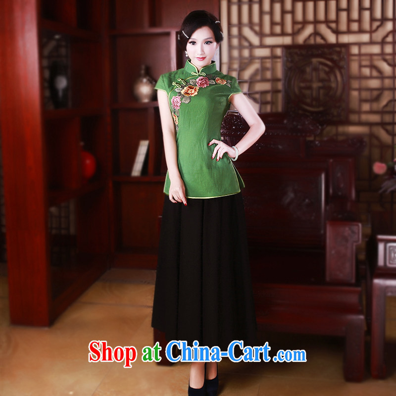 Ruyi wind spring China wind cotton the improved Chinese T-shirt retro ethnic wind dresses on women 5025 green XL sporting, wind, and shopping on the Internet