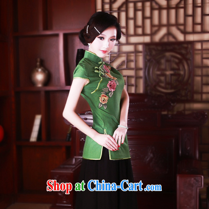 Ruyi wind spring China wind cotton the improved Chinese T-shirt retro ethnic wind dresses on women 5025 green XL sporting, wind, and shopping on the Internet