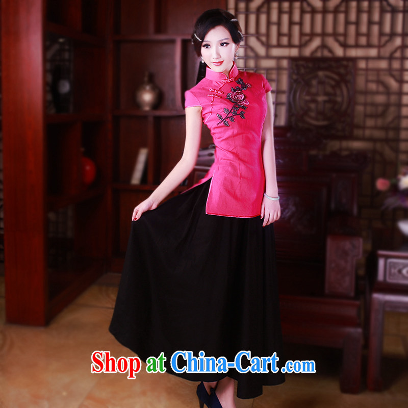 ruyi, 2015 new cheongsam shirt improved summer China wind Chinese Tang Women's clothes ethnic wind of 5026 red M sporting, wind, and shopping on the Internet