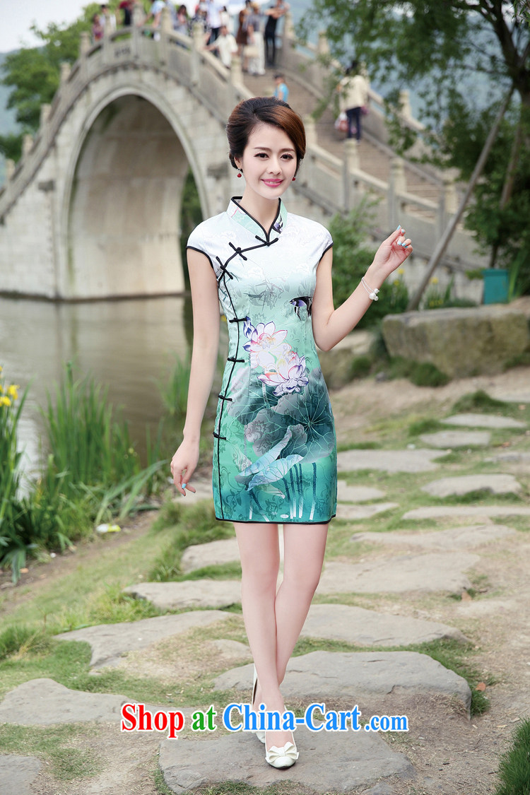 The Scent of Summer 2015 new female retro improved image of the Lotus Chinese antique Chinese wind cheongsam dress black L pictures, price, brand platters! Elections are good character, the national distribution, so why buy now enjoy more preferential! Health