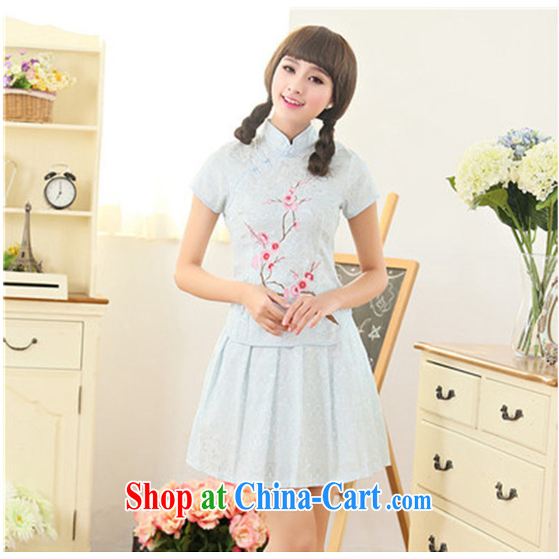qipao Kit two-piece improved day-students of Korea girls short cheongsam dress retro show serving short summer load toner the pink butterfly L, adfenna, shopping on the Internet