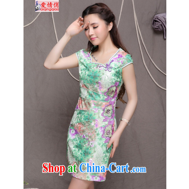 Love, 2015 China wind stylish Ethnic Wind and refined improved cheongsam dress elegance FF 9905 green XL, love for AI QING QIAO), online shopping