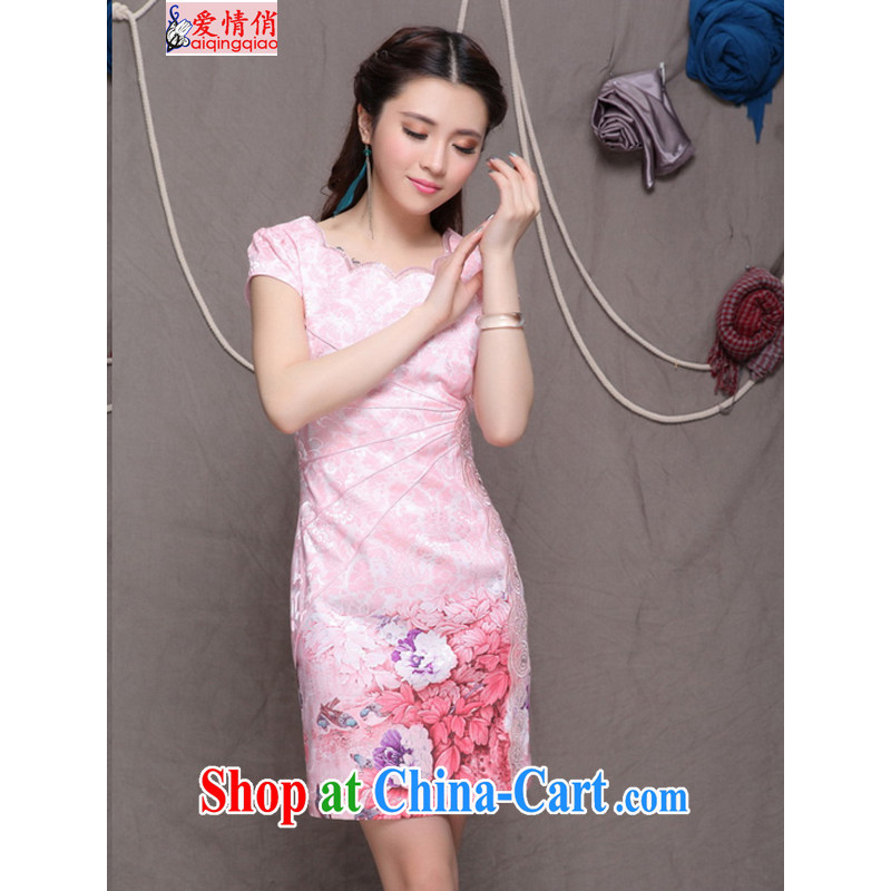 Love, 2015 high-end Ethnic Wind and stylish Chinese qipao dress retro beauty graphics thin cheongsam FF 9902 pink XL, love for AI QING QIAO), online shopping