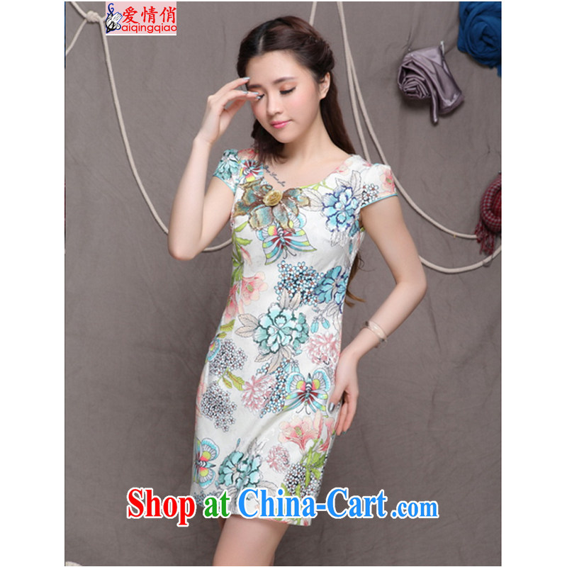 Love, 2015 embroidery cheongsam high-end Ethnic Wind and stylish Chinese qipao dress retro beauty dresses FF 990 blue blue L, love for AI QING QIAO), online shopping