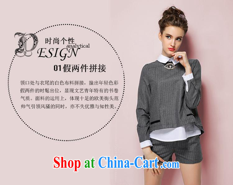 Black butterfly 2015 spring new European and American-style beauty graphics thin stripes T-shirt shorts two piece set with necklace Gray stripes XL pictures, price, brand platters! Elections are good character, the national distribution, so why buy now enjoy more preferential! Health