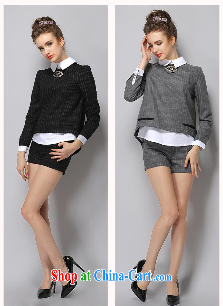 Black butterfly 2015 spring new European and American-style beauty graphics thin stripes T-shirt shorts two piece set with necklace Gray stripes XL pictures, price, brand platters! Elections are good character, the national distribution, so why buy now enjoy more preferential! Health