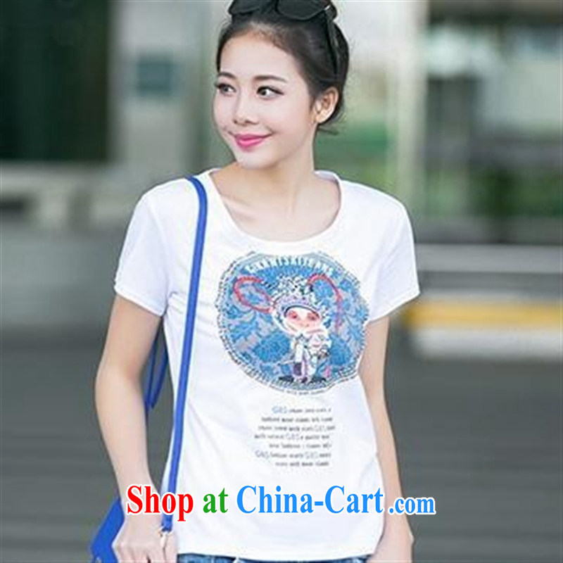 Ya-ting store 2015 summer edition Korea Stamp Duty new graphics thin beauty arts round-collar dazzled parquet drill female short-sleeved shirt T XL Black, Blue rain bow, and, shopping on the Internet