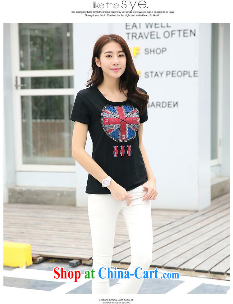 Ya-ting store 2015 Korean new girls summer fashion beauty graphics thin hot drill stamp round-collar short-sleeve T-shirt black XL pictures, price, brand platters! Elections are good character, the national distribution, so why buy now enjoy more preferential! Health