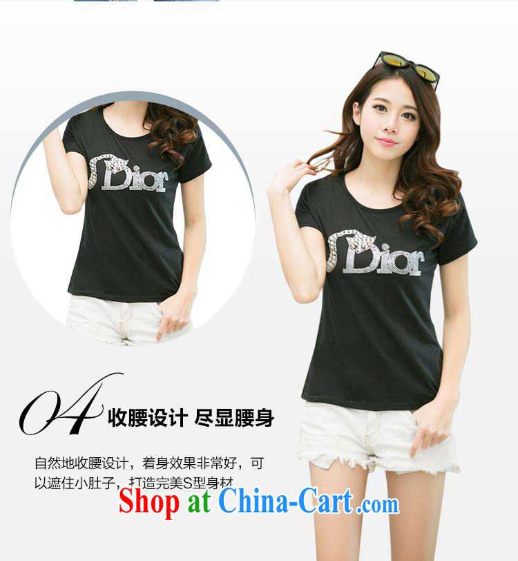 Ya-ting store 2015 new summer Korean female round-collar XL Black beauty wood drill Fox letter short-sleeved T-shirt white XL pictures, price, brand platters! Elections are good character, the national distribution, so why buy now enjoy more preferential! Health