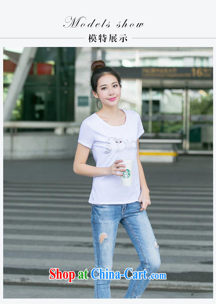 Ya-ting store 2015 new summer Korean female round-collar XL Black beauty wood drill Fox letter short-sleeved T-shirt white XL pictures, price, brand platters! Elections are good character, the national distribution, so why buy now enjoy more preferential! Health