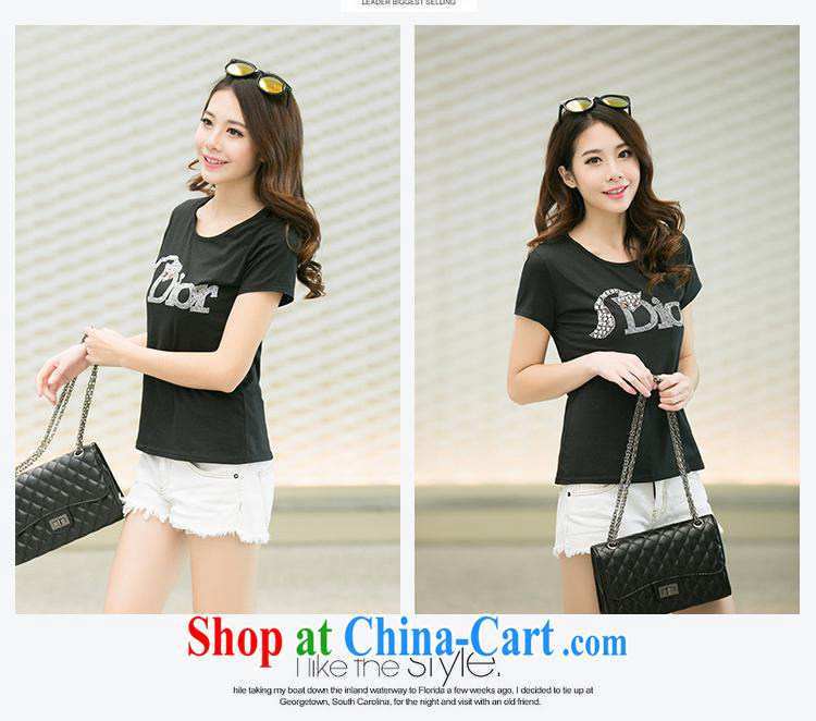 Ya-ting store 2015 new summer Korean female round-collar XL Black beauty wood drill Fox letter short-sleeved T-shirt white XL pictures, price, brand platters! Elections are good character, the national distribution, so why buy now enjoy more preferential! Health