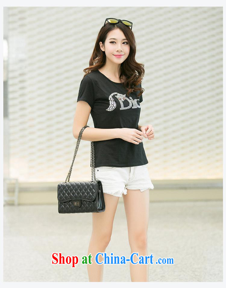 Ya-ting store 2015 new summer Korean female round-collar XL Black beauty wood drill Fox letter short-sleeved T-shirt white XL pictures, price, brand platters! Elections are good character, the national distribution, so why buy now enjoy more preferential! Health