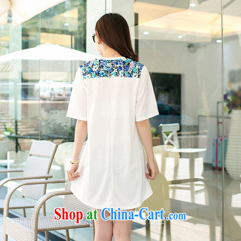 Ya-ting store 2015 summer new Korean fashion ladies relaxed round-collar stamp duty short-sleeved large, thick MMT pension white XL, blue rain bow, and, on-line shopping