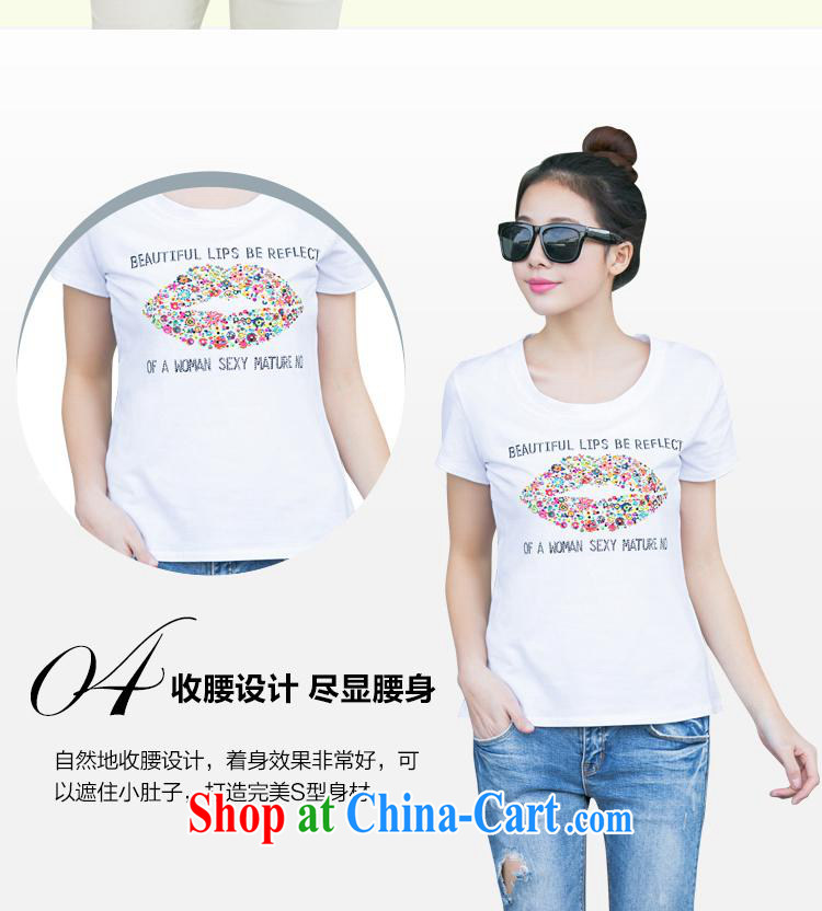 Ya-ting store summer 2015 new female lips stamp larger Korean Beauty graphics thin stylish short-sleeve shirt T white XL pictures, price, brand platters! Elections are good character, the national distribution, so why buy now enjoy more preferential! Health