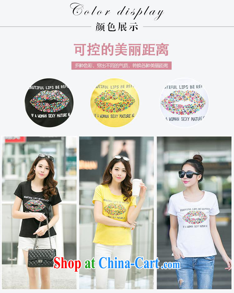 Ya-ting store summer 2015 new female lips stamp larger Korean Beauty graphics thin stylish short-sleeve shirt T white XL pictures, price, brand platters! Elections are good character, the national distribution, so why buy now enjoy more preferential! Health