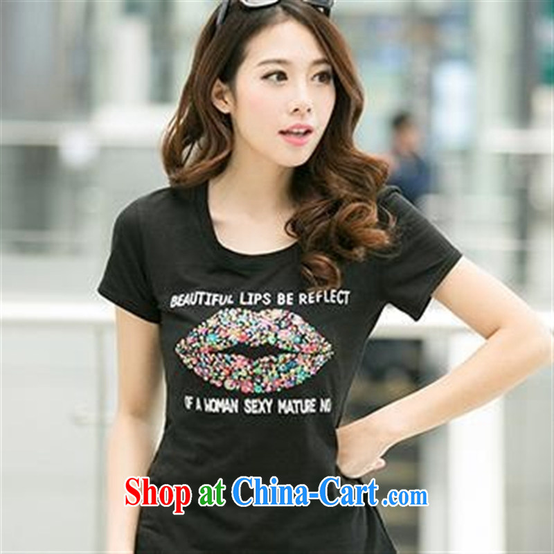 Ya-ting store summer 2015 new female lips stamp larger Korean Beauty graphics thin stylish short-sleeve shirt T XL White, Blue rain bow, and shopping on the Internet