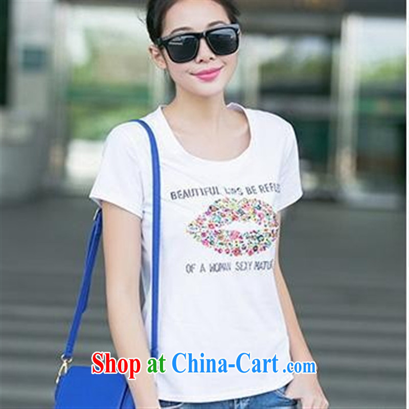 Ya-ting store summer 2015 new female lips stamp larger Korean Beauty graphics thin stylish short-sleeve shirt T XL White, Blue rain bow, and shopping on the Internet