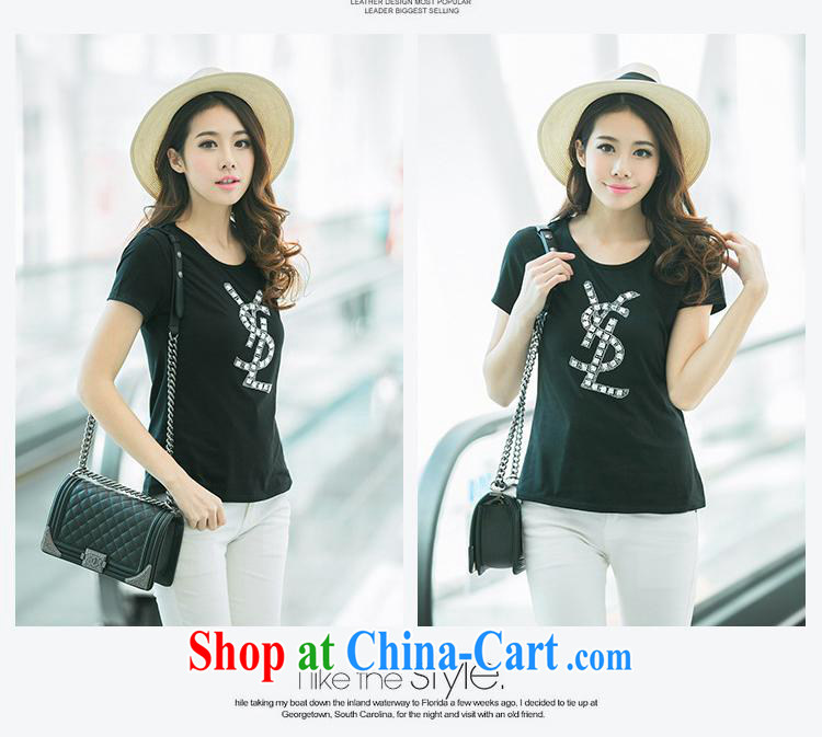 Ya-ting store 2015 summer Korean version of the new, female hot drill with black white cultivating short-sleeved T-shirt black XL pictures, price, brand platters! Elections are good character, the national distribution, so why buy now enjoy more preferential! Health
