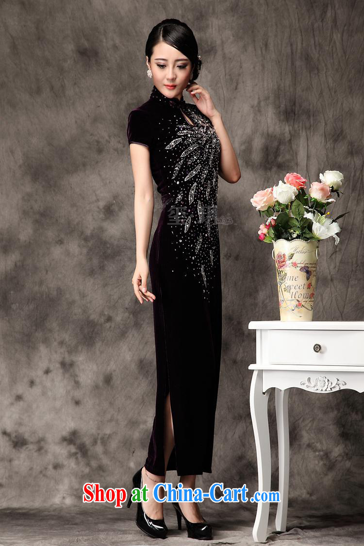 2014 long, purely manual the pearl cheongsam improved warranty stretch velvet long cheongsam short-sleeved Uhlans on XXXXL pictures, price, brand platters! Elections are good character, the national distribution, so why buy now enjoy more preferential! Health