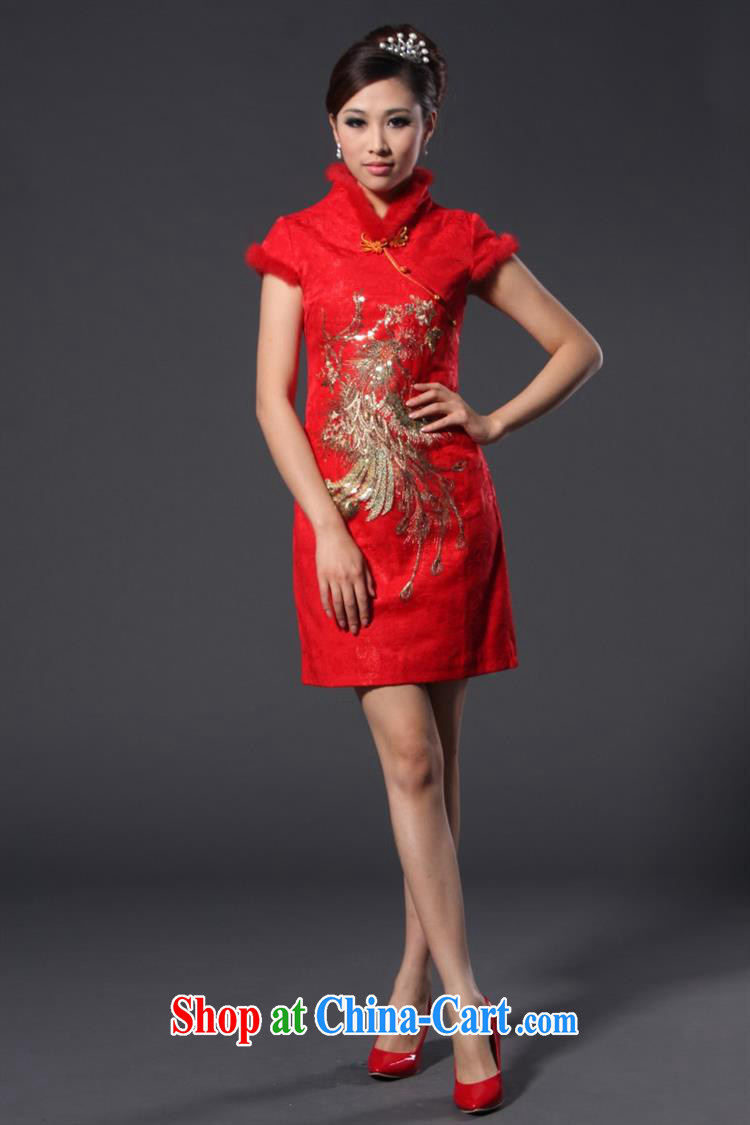 New Spring 2014 spring, female Phoenix the cotton rabbit hair bridal red short cheongsam wedding dress red XL pictures, price, brand platters! Elections are good character, the national distribution, so why buy now enjoy more preferential! Health