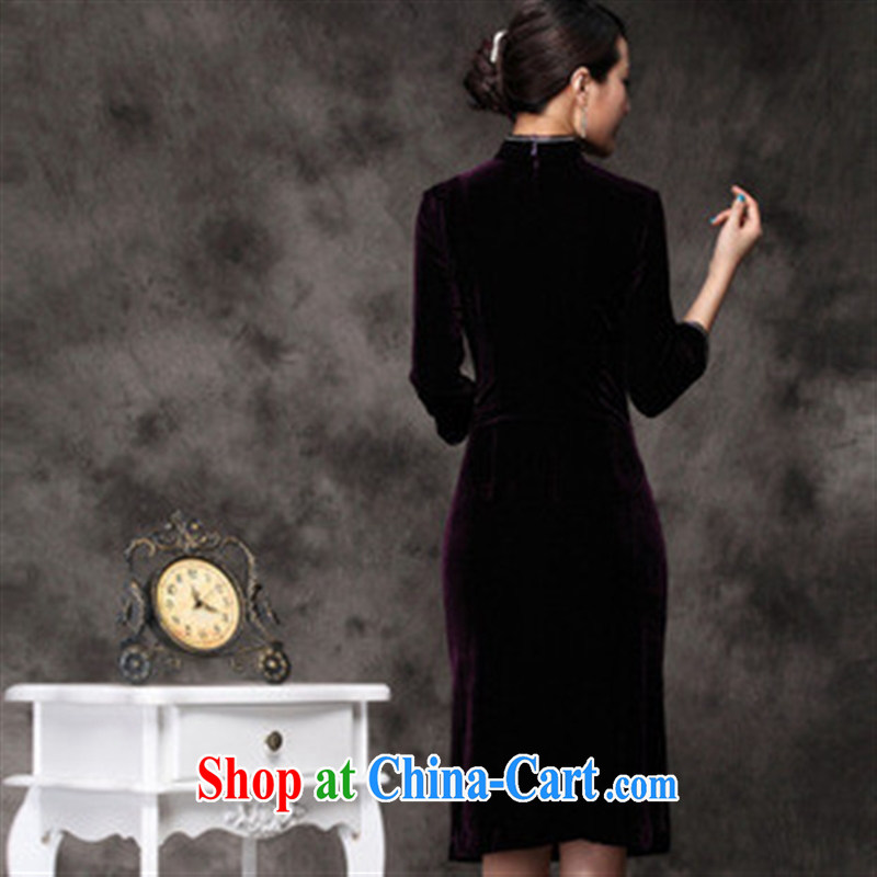 New winter cheongsam wholesale high quality velour cheongsam manually staple beads craft goods improved factory direct purple 5 XL, health concerns (Rvie .), and, on-line shopping