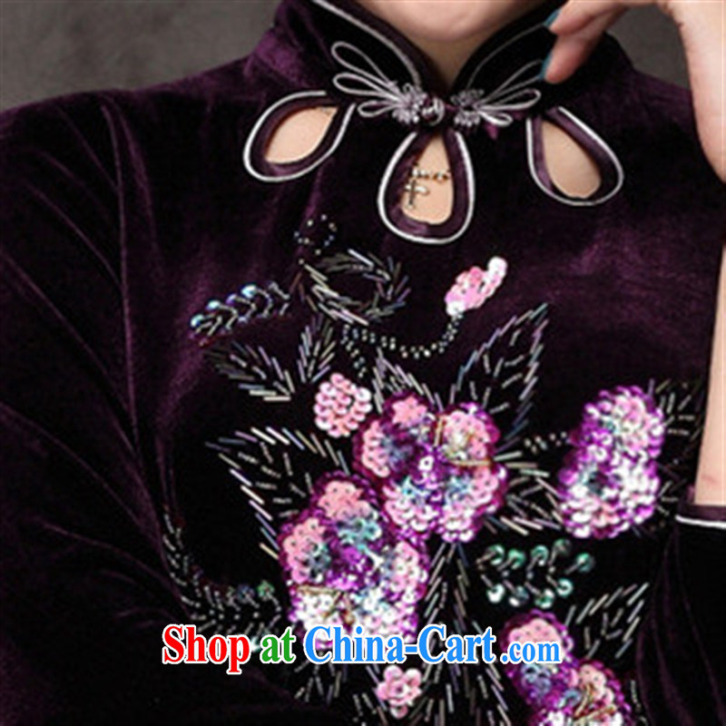 New winter cheongsam wholesale high quality velour cheongsam manually staple beads craft goods improved factory direct purple 5 XL, health concerns (Rvie .), and, on-line shopping