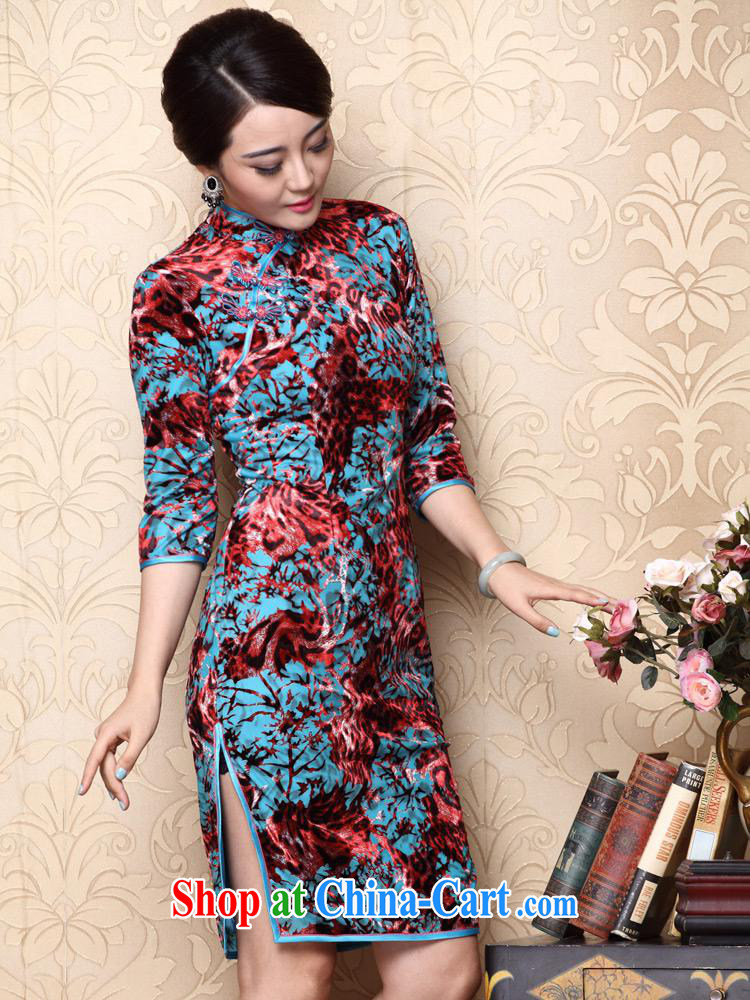 2014 fall/winter new long-sleeved improved retro dresses stretch velour cheongsam wholesale red XXXL pictures, price, brand platters! Elections are good character, the national distribution, so why buy now enjoy more preferential! Health