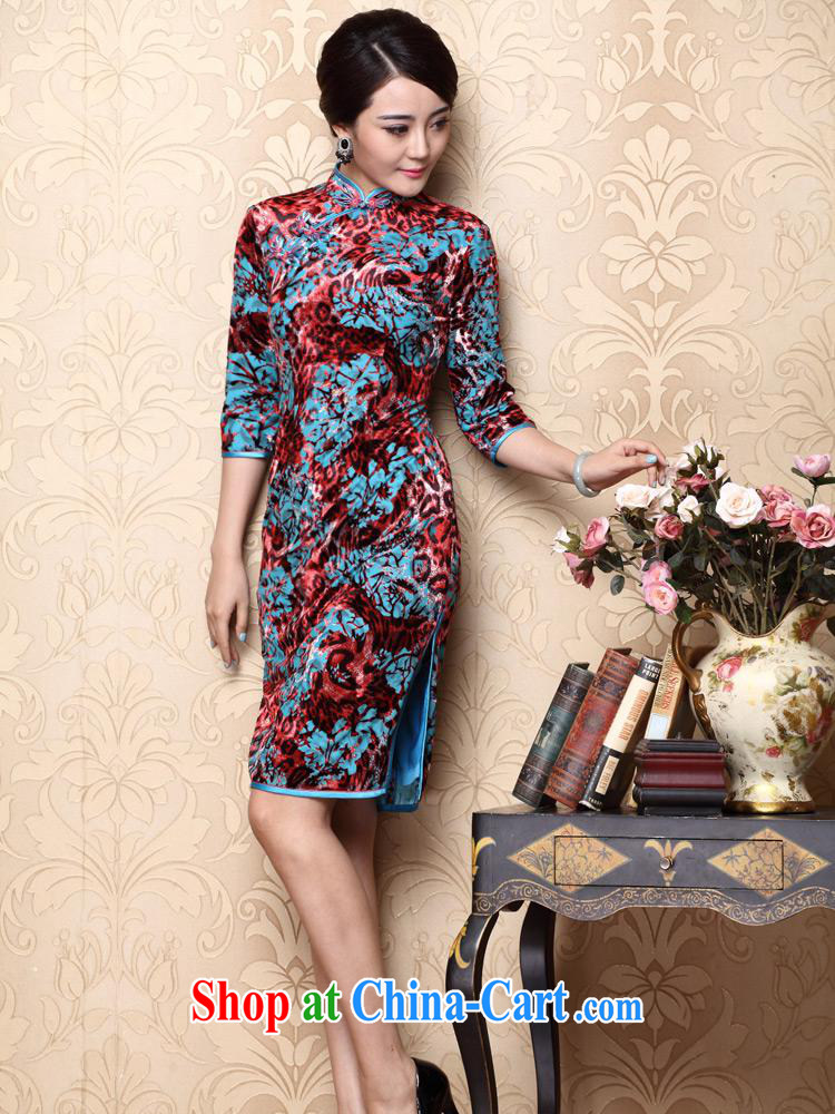 2014 fall/winter new long-sleeved improved retro dresses stretch velour cheongsam wholesale red XXXL pictures, price, brand platters! Elections are good character, the national distribution, so why buy now enjoy more preferential! Health