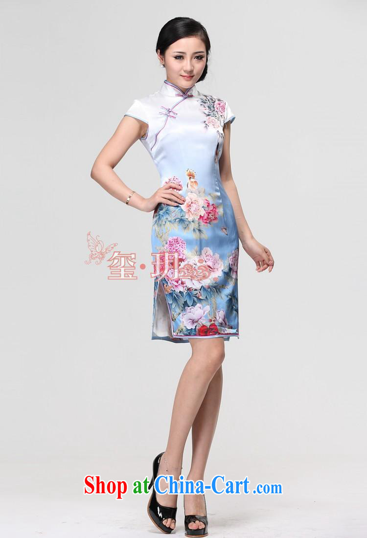 Heavy Silk Cheongsam improved stylish summer dresses skirt rich flowers short cheongsam wholesale picture color XXL pictures, price, brand platters! Elections are good character, the national distribution, so why buy now enjoy more preferential! Health