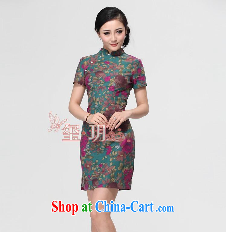 2014 the commission cotton linen dresses/improved linen cheongsam dress/Summer retro dresses/floral short cheongsam picture color XL pictures, price, brand platters! Elections are good character, the national distribution, so why buy now enjoy more preferential! Health