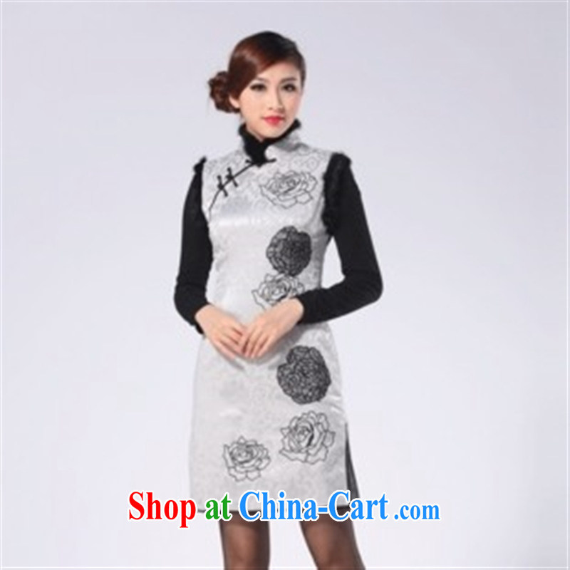 2014 new spring dresses and hair clips cotton car take short cheongsam warm beauty, white XXL, health concerns (Rvie), and, on-line shopping