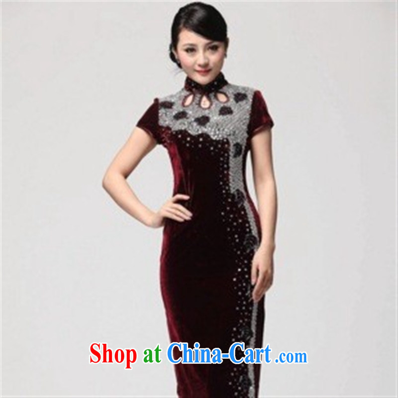 cheongsam wholesale fashion dresses the Pearl River, really plush robes long evening dress dress autumn and winter maroon XXXXL