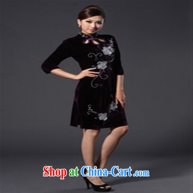 Spring 2014 new, plush robes and stylish beauty improvement cuff cheongsam dress purple XXL, health concerns (Rvie .), and, on-line shopping