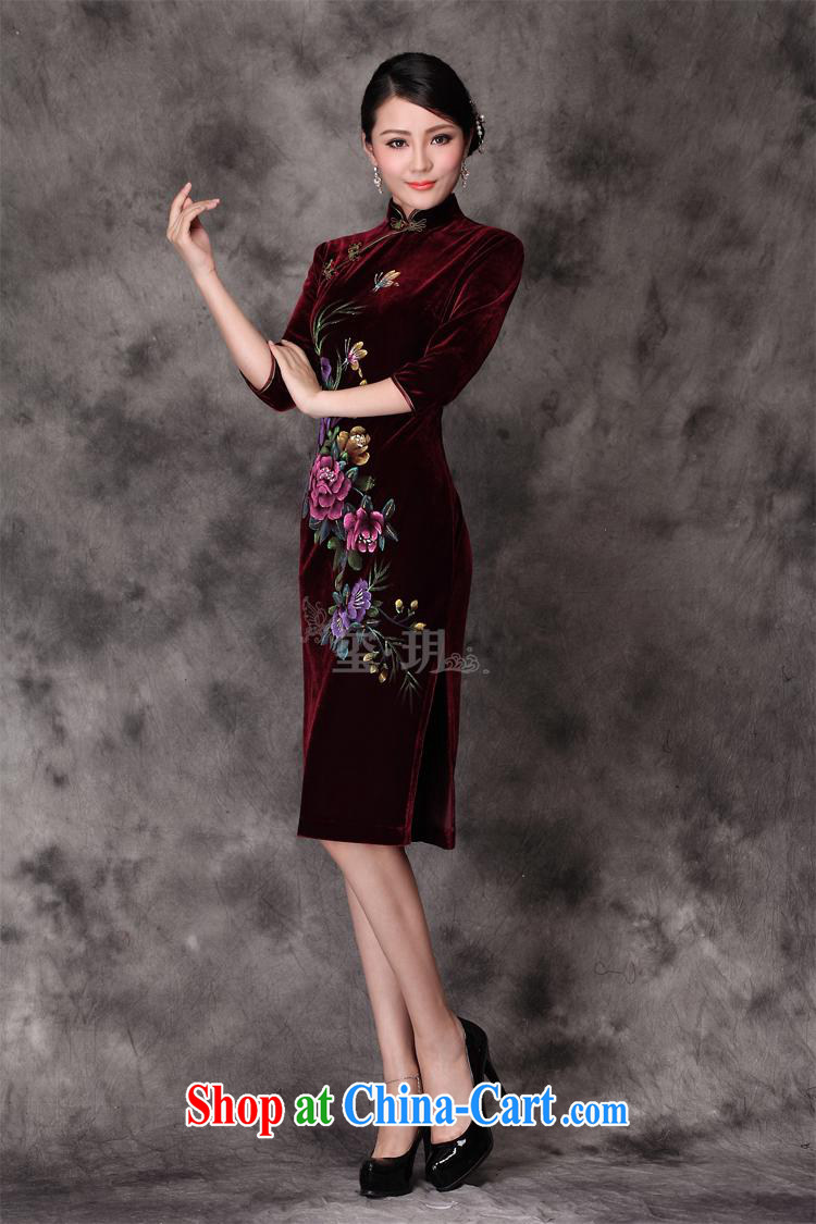fall and winter dresses retro/hand-painted high quality is really plush robes, long-sleeved/banquet daily cheongsam dress maroon XXXXL pictures, price, brand platters! Elections are good character, the national distribution, so why buy now enjoy more preferential! Health