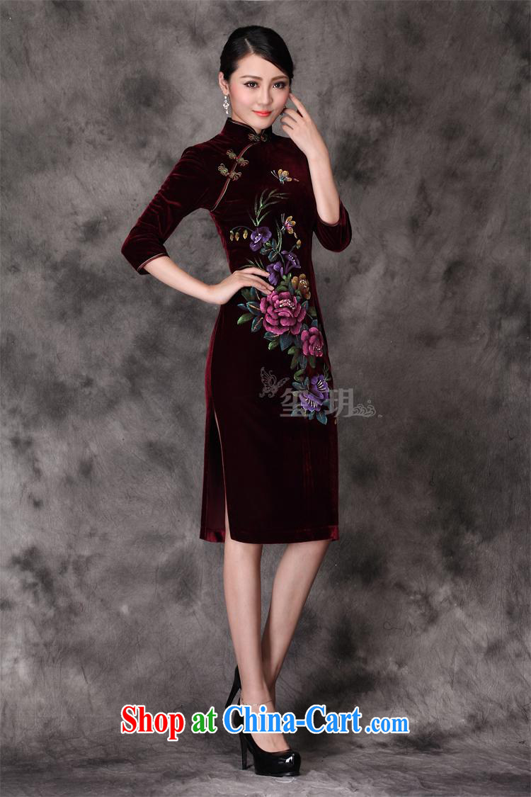fall and winter dresses retro/hand-painted high quality is really plush robes, long-sleeved/banquet daily cheongsam dress maroon XXXXL pictures, price, brand platters! Elections are good character, the national distribution, so why buy now enjoy more preferential! Health