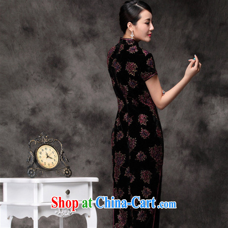 New Long cheongsam improved cultivation dress retro black flower lint-free long cheongsam wholesale picture color XXXL, health concerns (Rvie .), and, on-line shopping