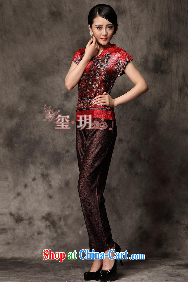 2014 New National wind wrinkled middle-aged ladies shirt T shirt short-sleeved mother Chinese, summer wine red are code pictures, price, brand platters! Elections are good character, the national distribution, so why buy now enjoy more preferential! Health