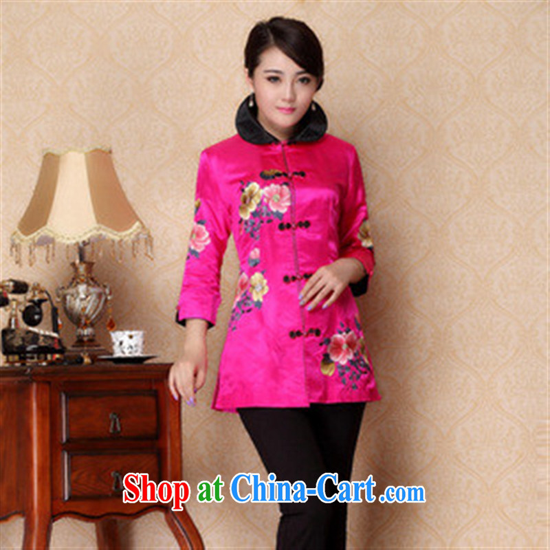 2014 fall and winter new wholesale Ethnic Wind manual embroidery Chinese T-shirt classic lapel girls T-shirt peach XL, health concerns (Rvie .), and, on-line shopping