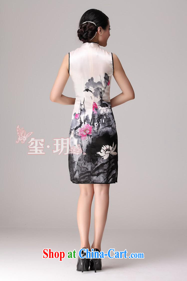 2014 improved cheongsam Chinese painting flag robe skirt summer stylish classic heavy silk short cheongsam dress picture color XXL pictures, price, brand platters! Elections are good character, the national distribution, so why buy now enjoy more preferential! Health