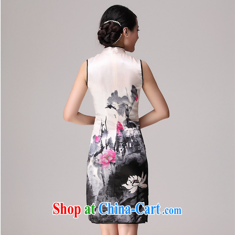 2014 improved cheongsam Chinese painting flag robe skirt summer stylish classic heavy silk short cheongsam dress picture color XXL, health concerns (Rvie .), and, on-line shopping