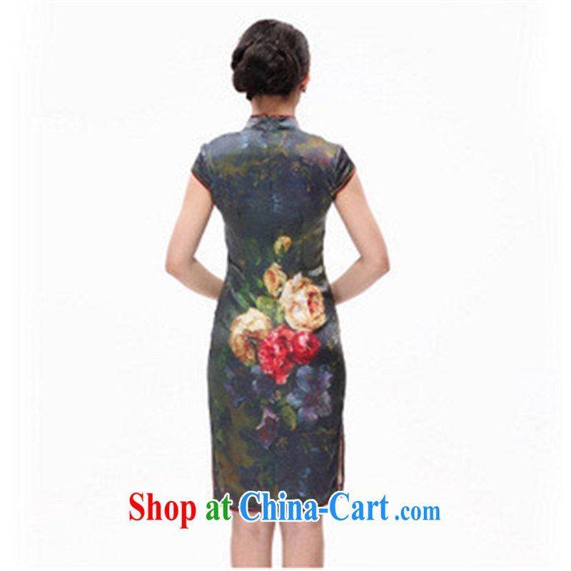 Summer 2014 new Peony paintings heavy silk retro improved cheongsam dress picture color XXL, health concerns (Rvie .), and shopping on the Internet