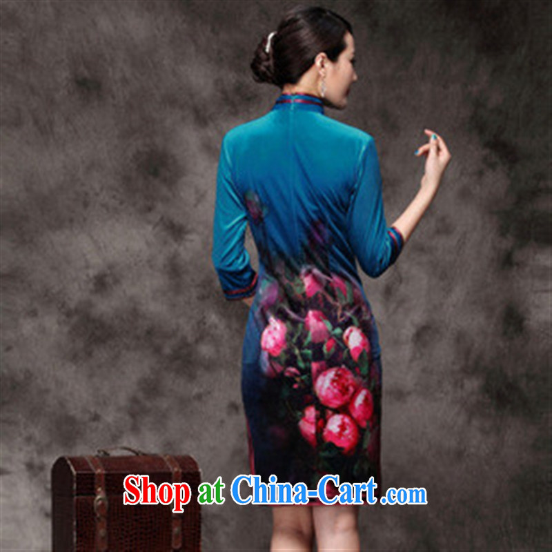 Winter 2014 new, improved Chinese qipao, long-sleeved dresses upscale Korean lint-free blue XXXL, health concerns (Rvie .), and on-line shopping