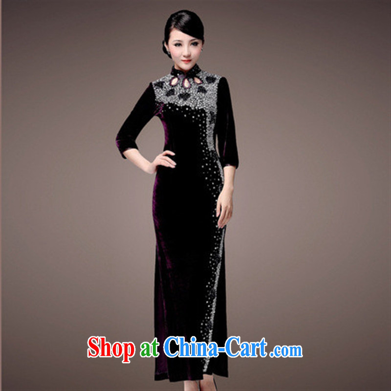 cheongsam wholesale improved qipao the pearl, really plush robes long evening dress maroon M